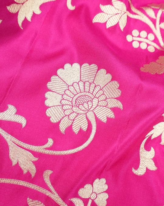 Rani Pink Pure Katan Dupatta with Floral Jaal Weaves