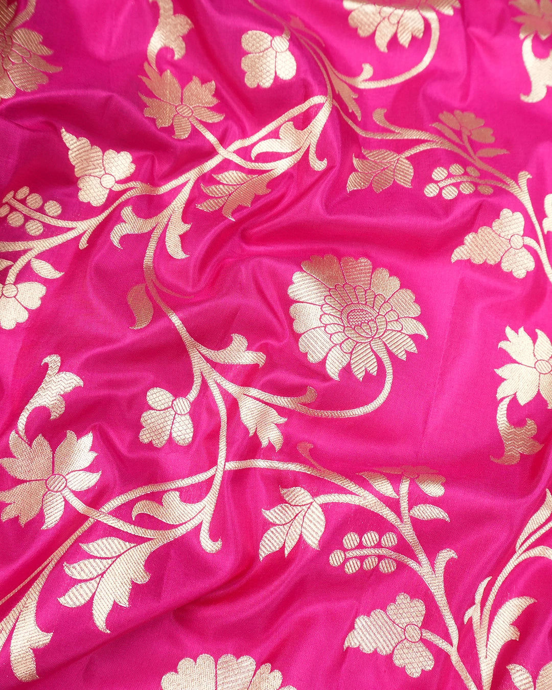 Rani Pink Pure Katan Dupatta with Floral Jaal Weaves
