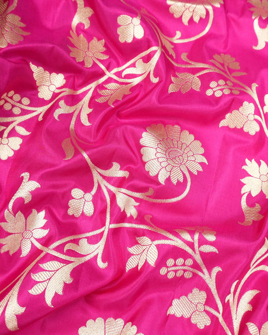 Rani Pink Pure Katan Dupatta with Floral Jaal Weaves