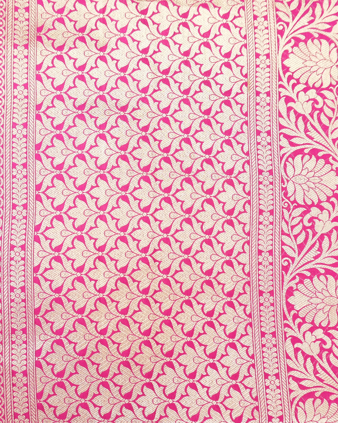 Rani Pink Pure Katan Dupatta with Floral Jaal Weaves
