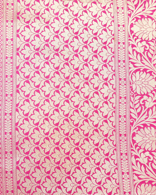 Rani Pink Pure Katan Dupatta with Floral Jaal Weaves