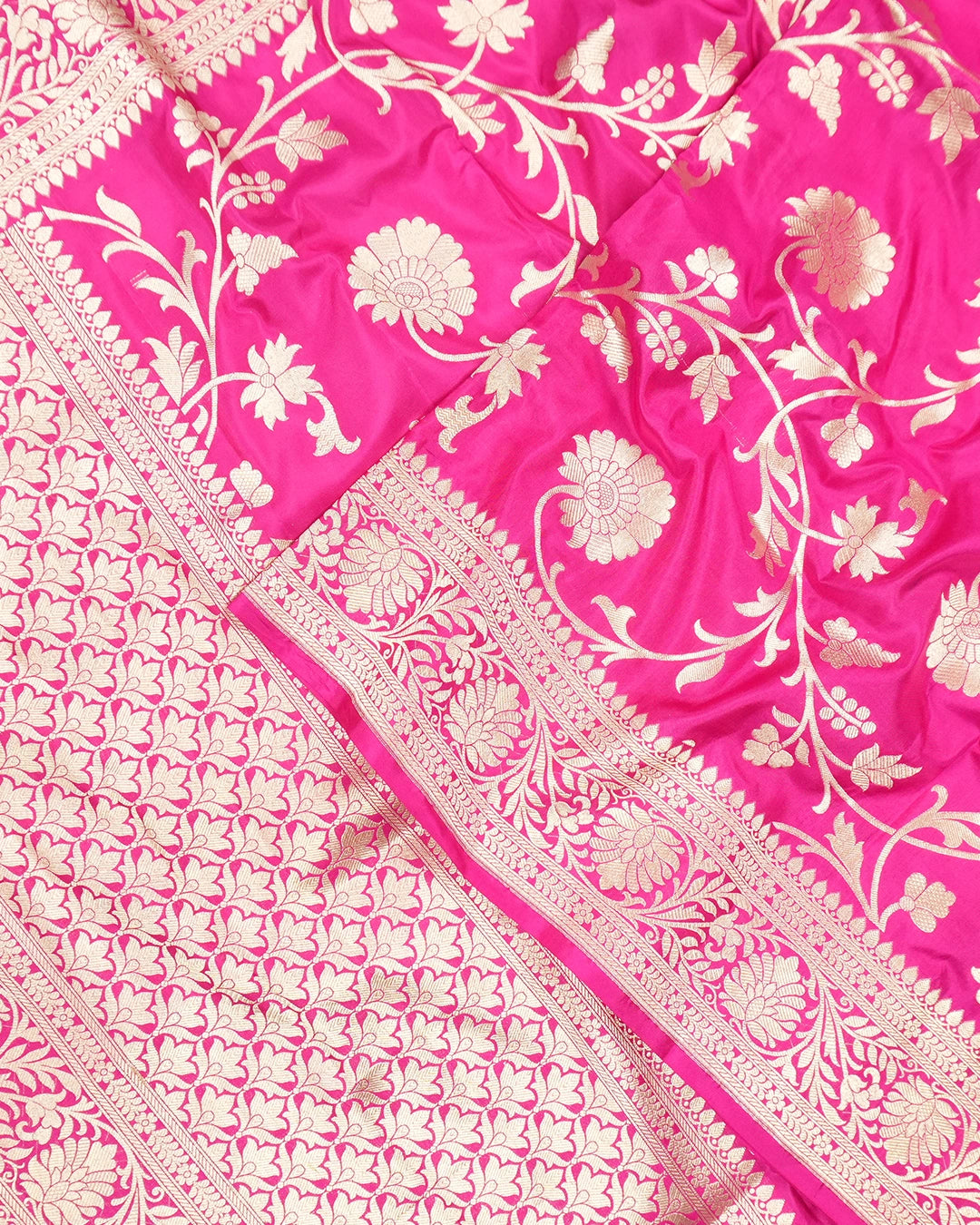 Rani Pink Pure Katan Dupatta with Floral Jaal Weaves