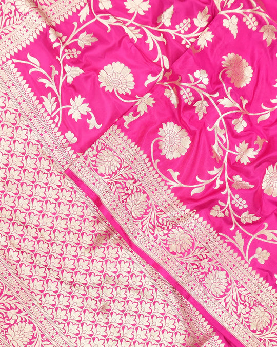 Rani Pink Pure Katan Dupatta with Floral Jaal Weaves