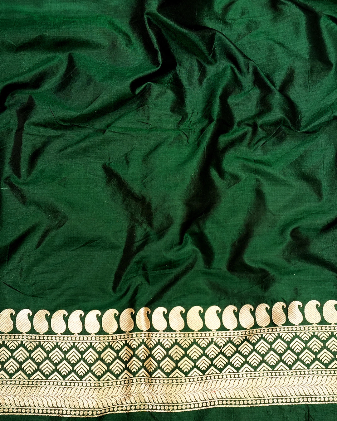 Forest Green Pure Katan Saree with Floral Meenakari Wine Jaal Weave