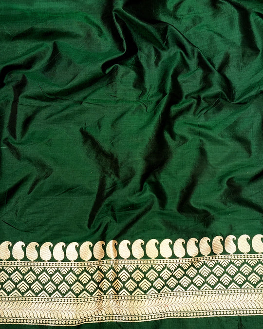 Forest Green Pure Katan Saree with Floral Meenakari Wine Jaal Weave