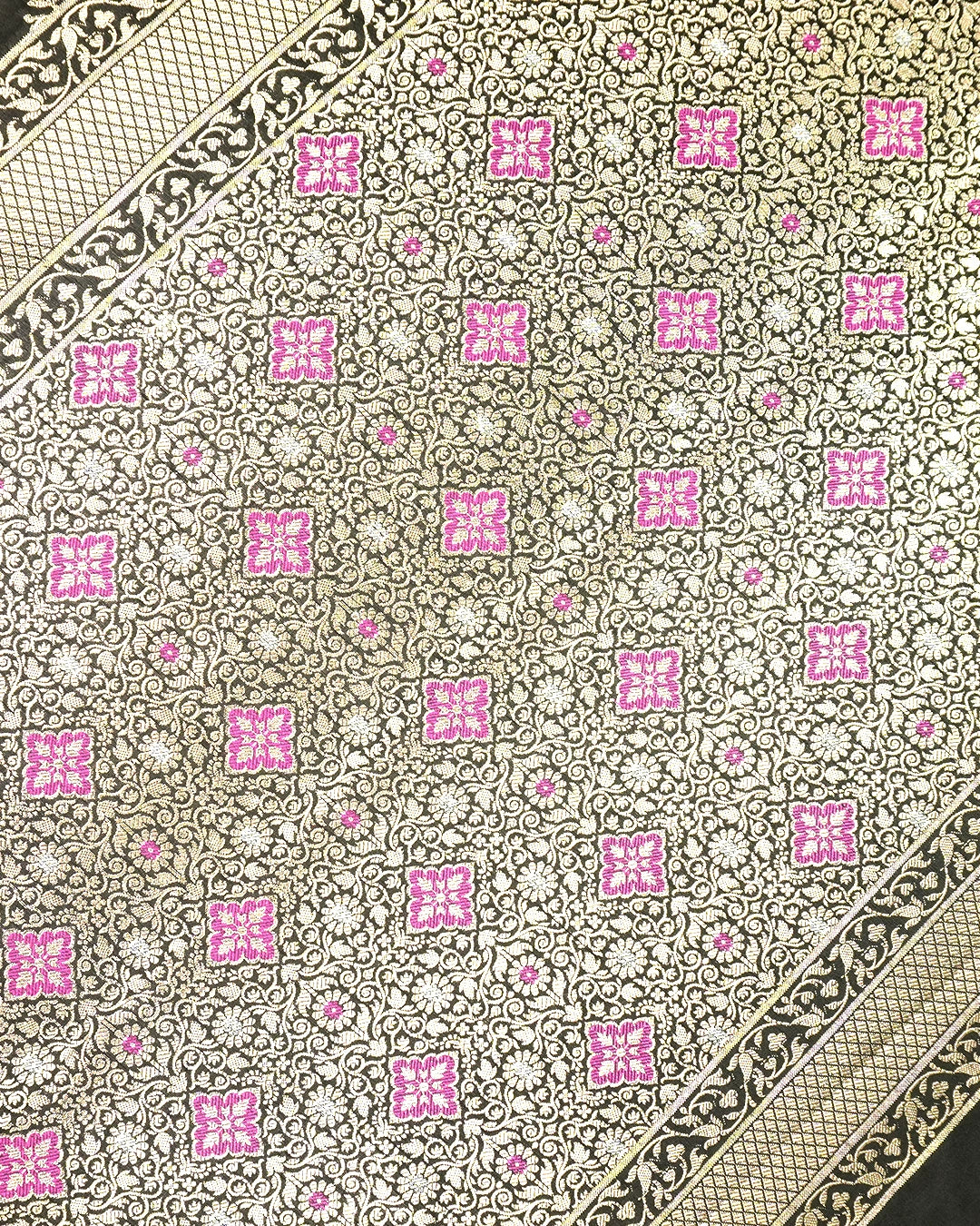 Black Pure Banarasi Saree with Intricate Diamond Weave