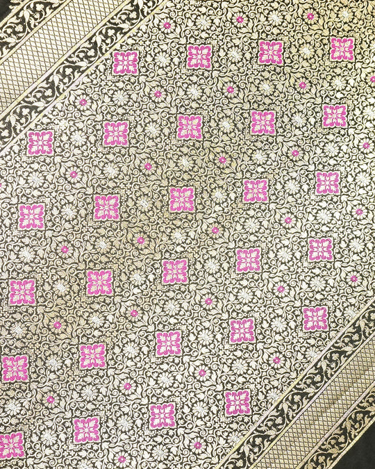 Black Pure Banarasi Saree with Intricate Diamond Weave