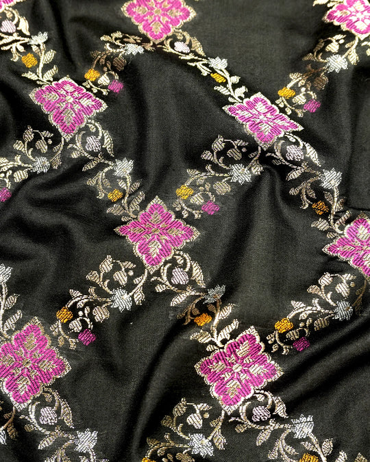 Black Pure Banarasi Saree with Intricate Diamond Weave
