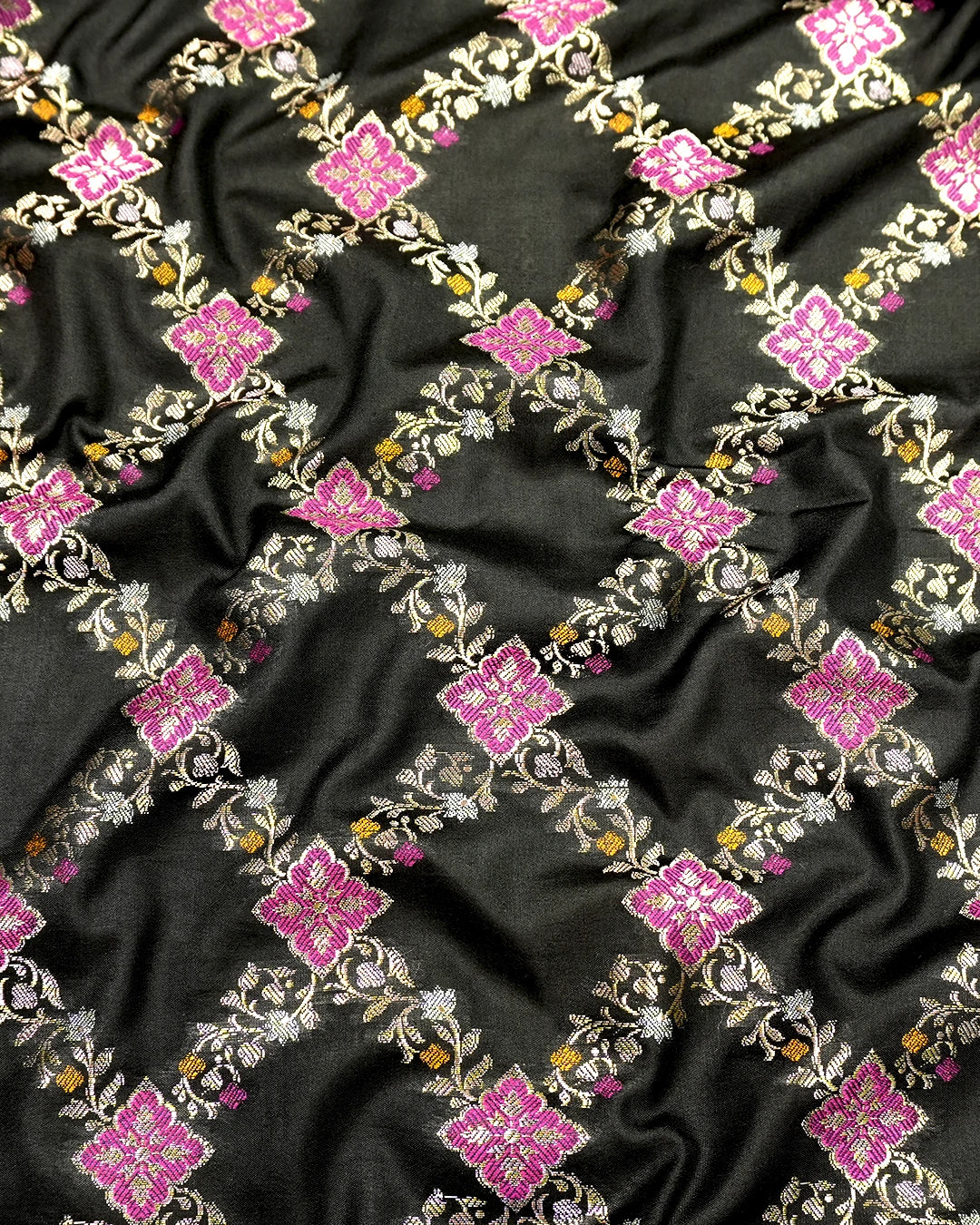 Black Pure Banarasi Saree with Intricate Diamond Weave