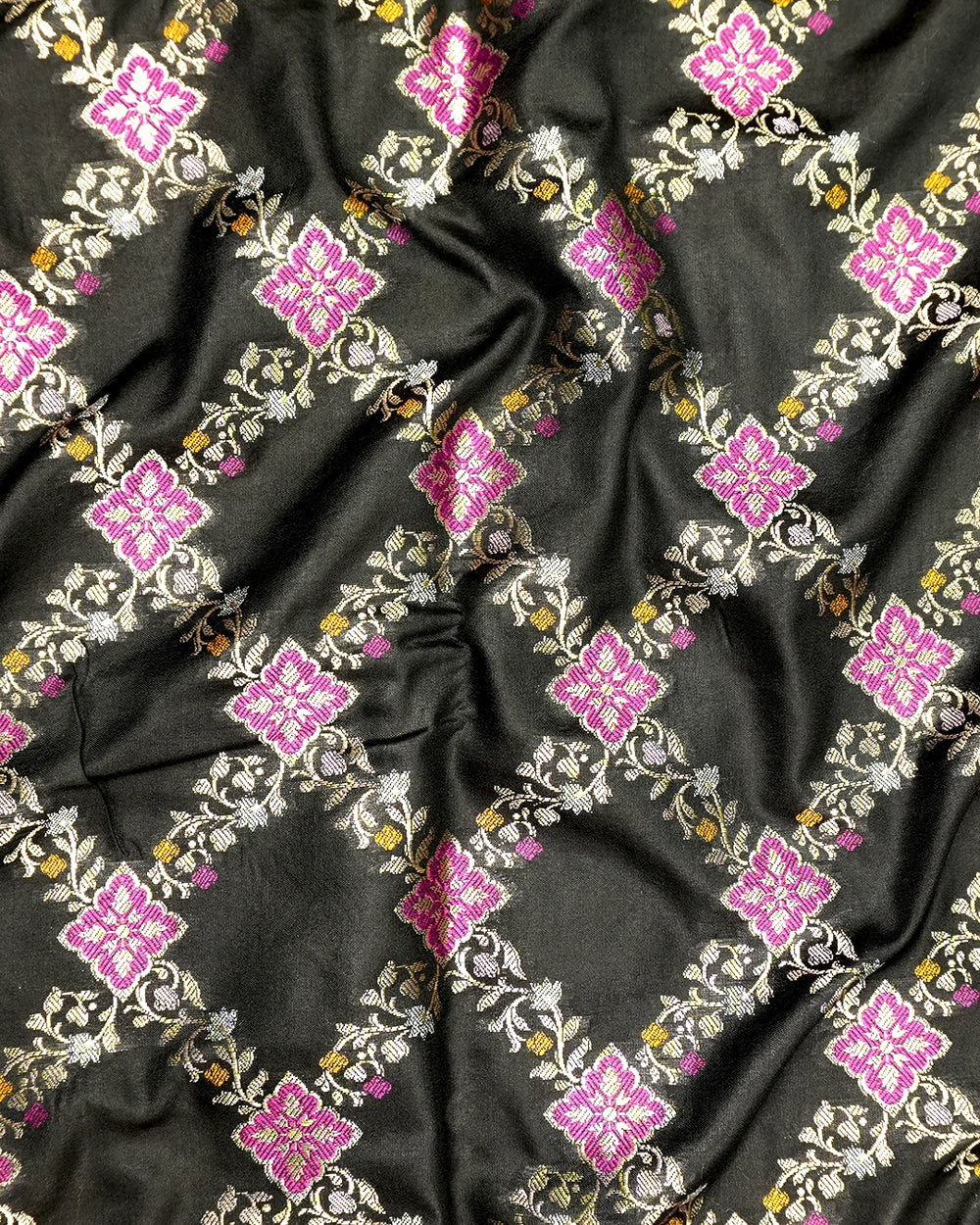 Black Pure Banarasi Saree with Intricate Diamond Weave