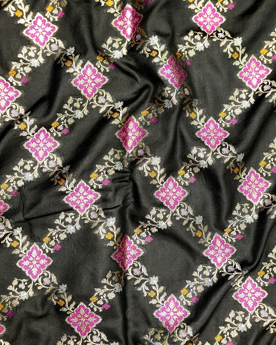 Black Pure Banarasi Saree with Intricate Diamond Weave
