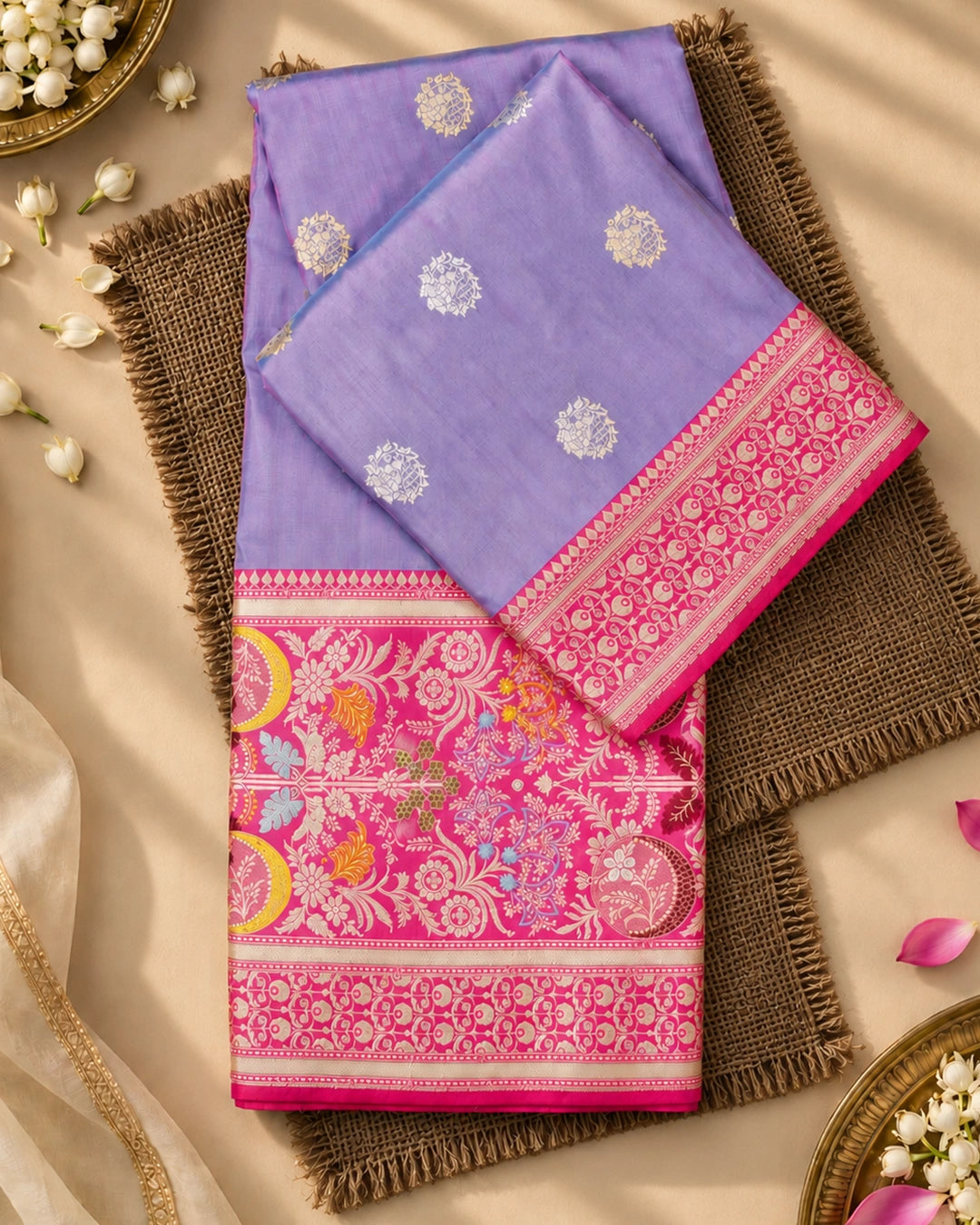 Kadwa Pure Handwoven Katan Banarasi Silk Saree - Lilac Purple