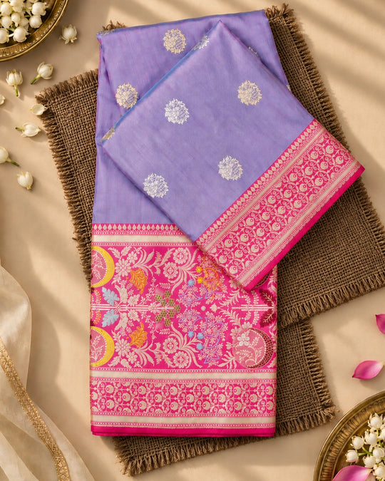Kadwa Pure Handwoven Katan Banarasi Silk Saree - Lilac Purple