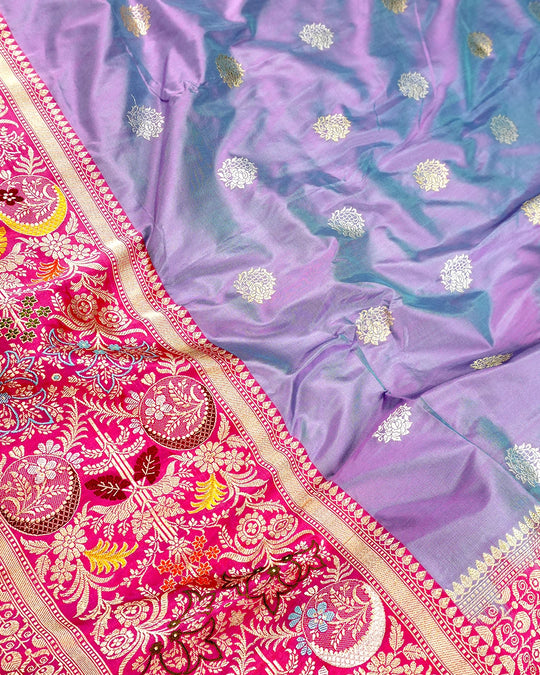 Kadwa Pure Handwoven Katan Banarasi Silk Saree - Lilac Purple