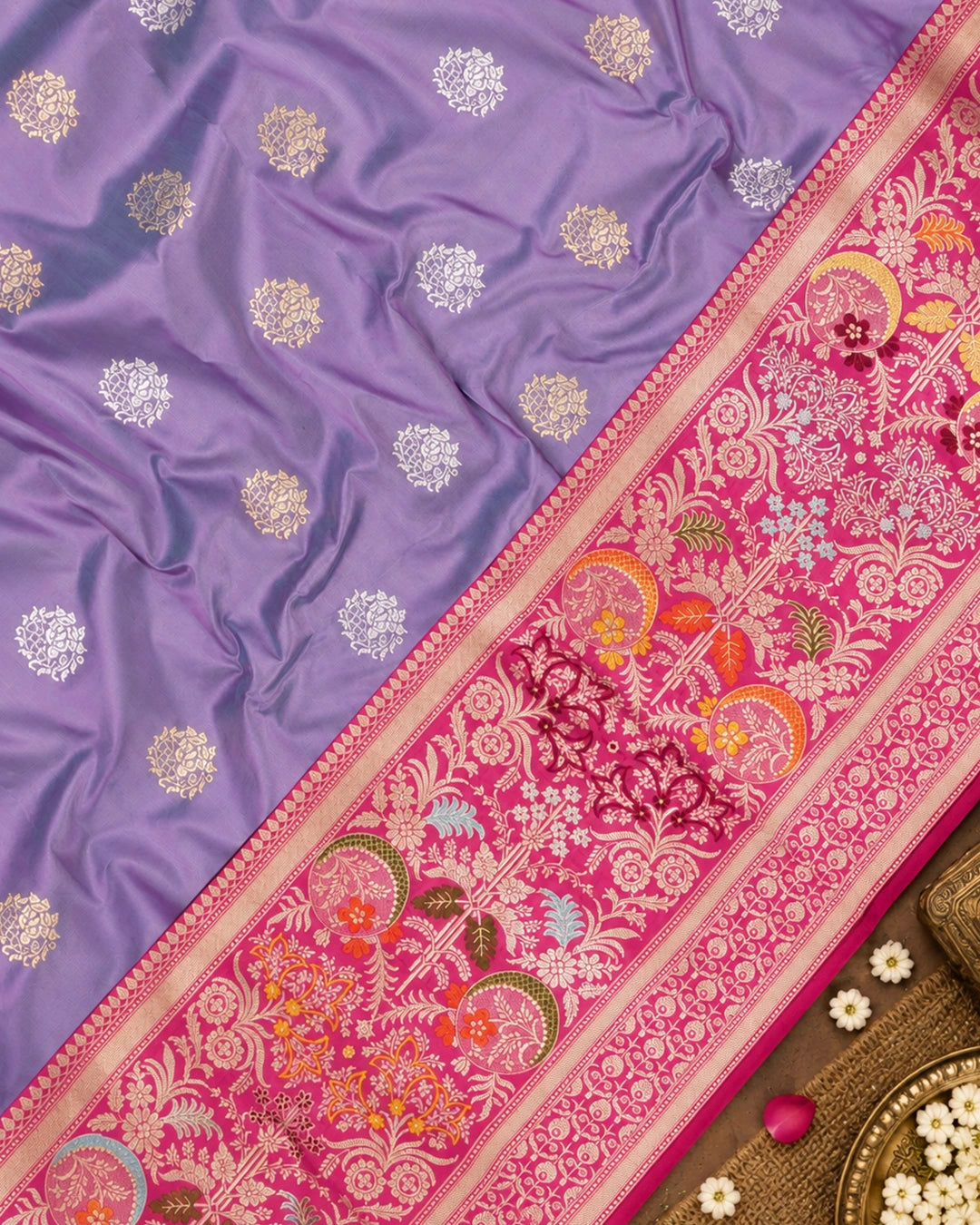 Kadwa Pure Handwoven Katan Banarasi Silk Saree - Lilac Purple