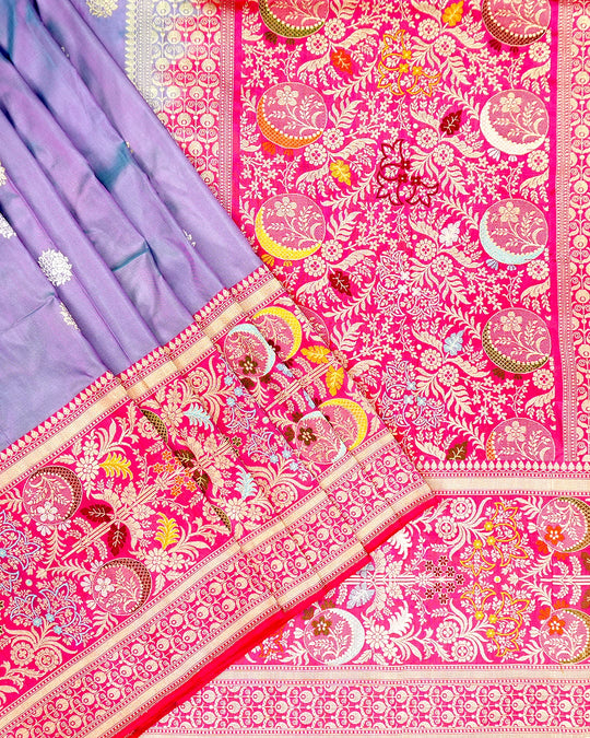 Kadwa Pure Katan Handwoven Banarasi Silk Saree - Lilac Majesty Purple