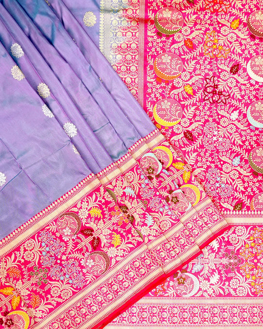 Kadwa Pure Handwoven Katan Banarasi Silk Saree - Lilac Purple