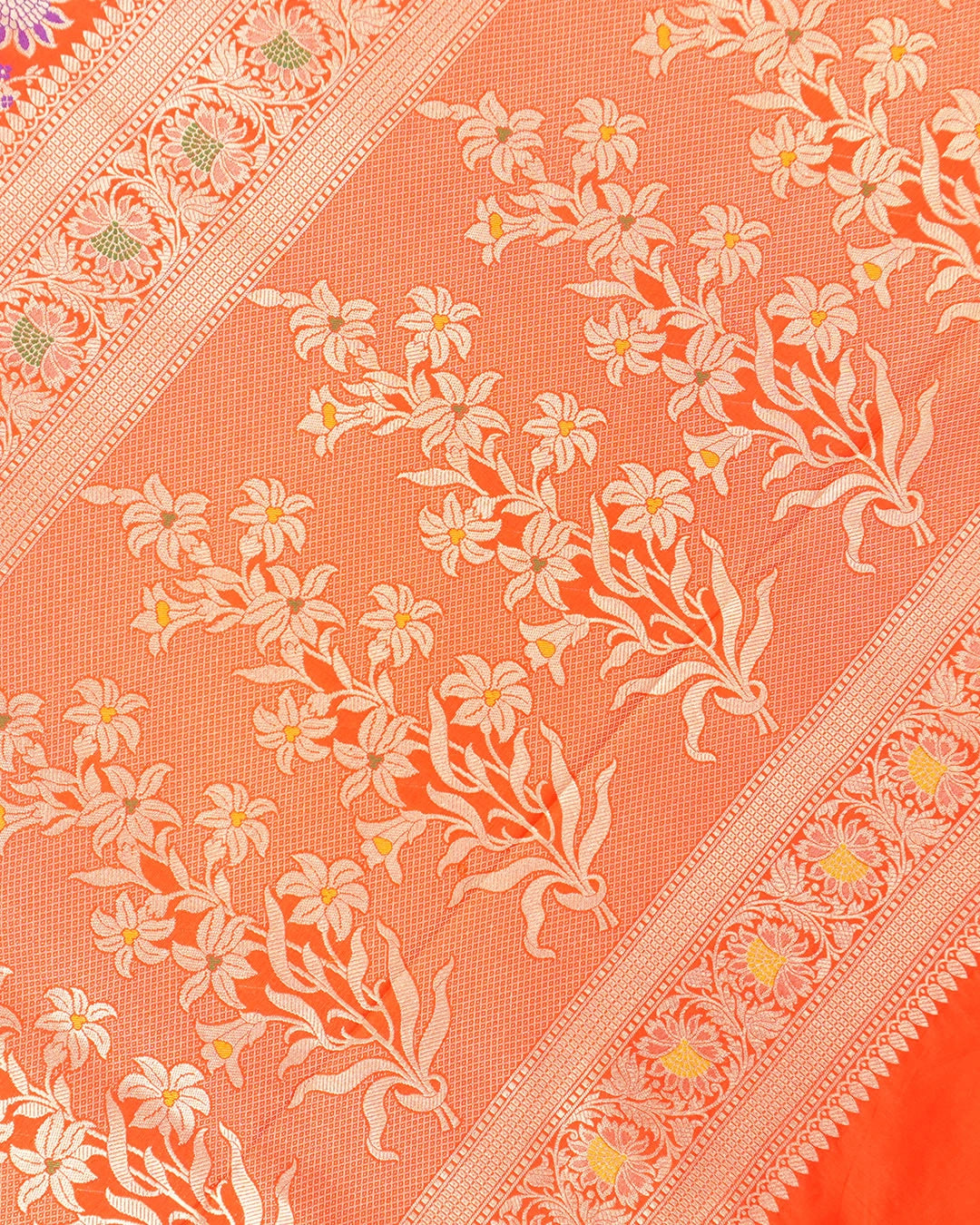 Orange Pure Katan Saree With Meenakari Weaves