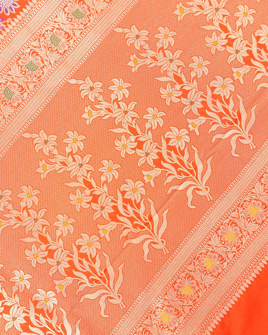 Orange Pure Katan Saree With Meenakari Weaves