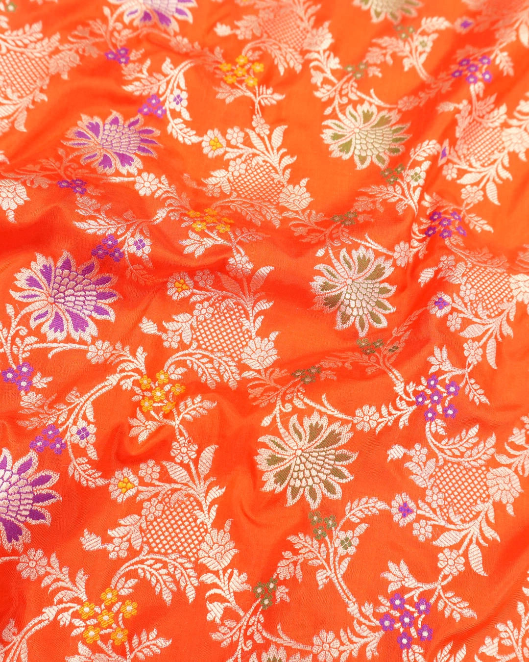 Orange Pure Katan Saree With Meenakari Weaves