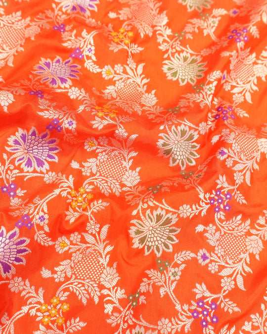 Orange Pure Katan Saree With Meenakari Weaves