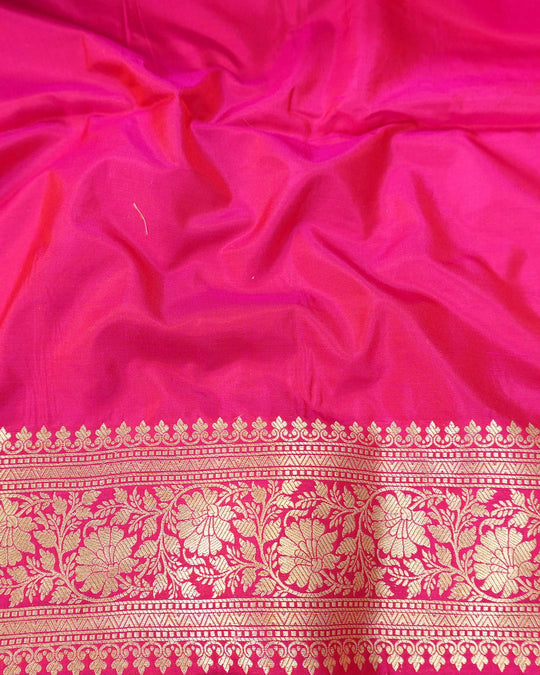 Fuchsia Rangkat Pure Katan Saree with Mughal-Inspired Motif Weaves