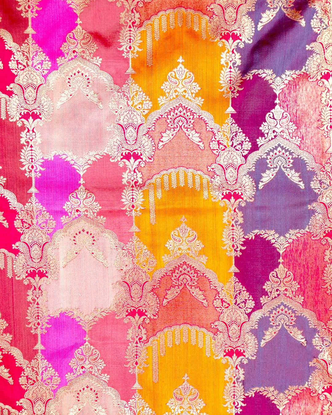 Fuchsia Rangkat Pure Katan Saree with Mughal-Inspired Motif Weaves