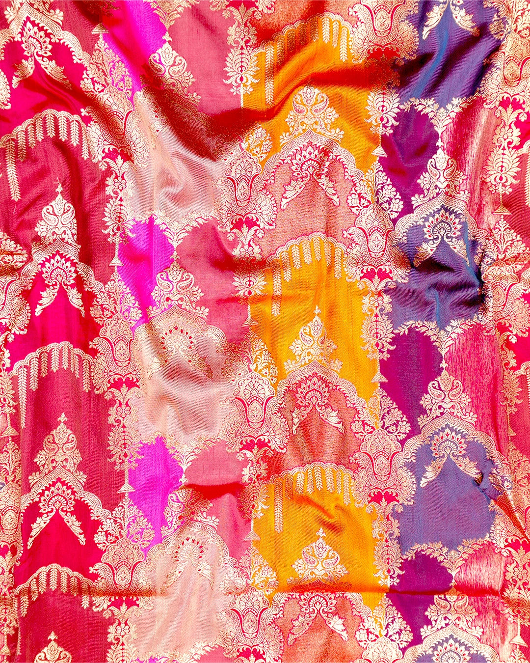 Fuchsia Rangkat Pure Katan Saree with Mughal-Inspired Motif Weaves