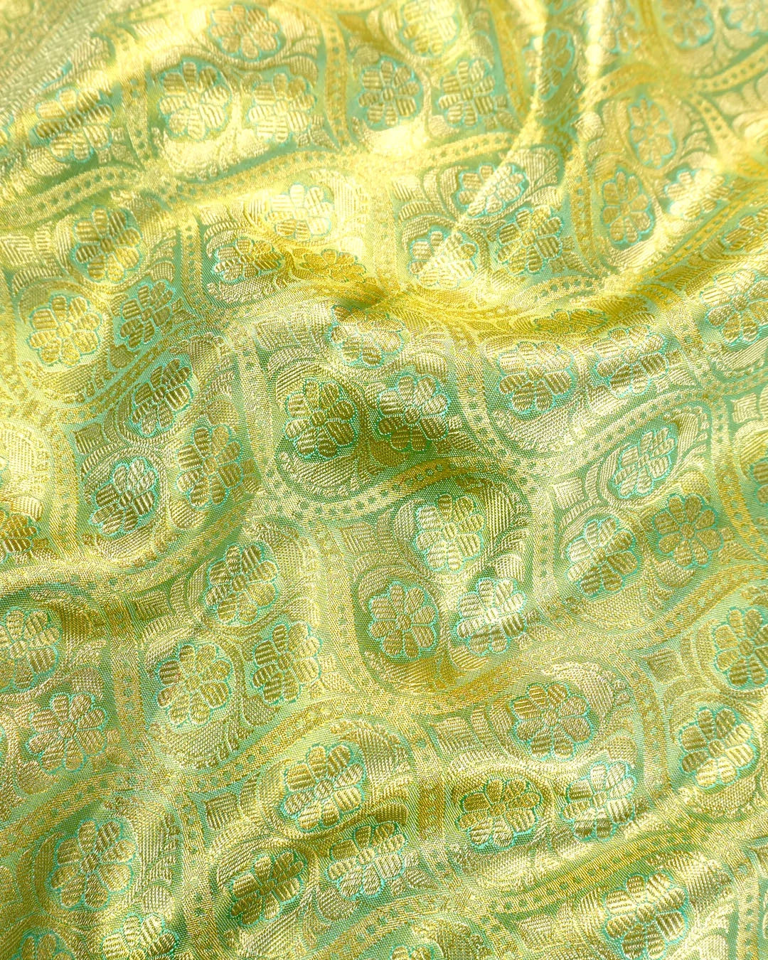 Lilac Pure Kanjivaram Saree with Floral Jaal Weaves & Pastel Green Zari Border