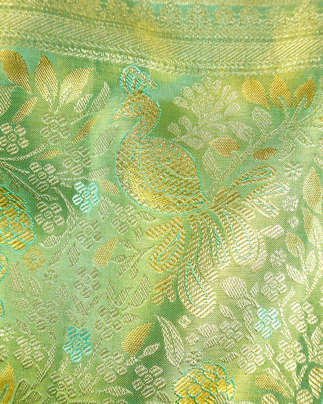 Lilac Pure Kanjivaram Saree with Floral Jaal Weaves & Pastel Green Zari Border