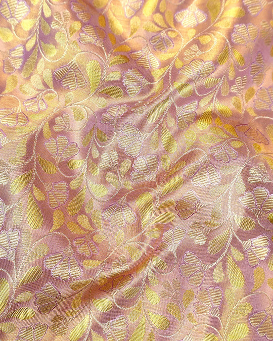 Lilac Pure Kanjivaram Saree with Floral Jaal Weaves & Pastel Green Zari Border