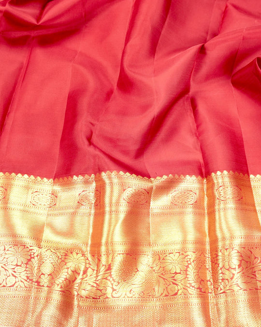Red Pure Kanjivaram Saree with Diamond Floral Jaal Weaves & Grand Broad Border