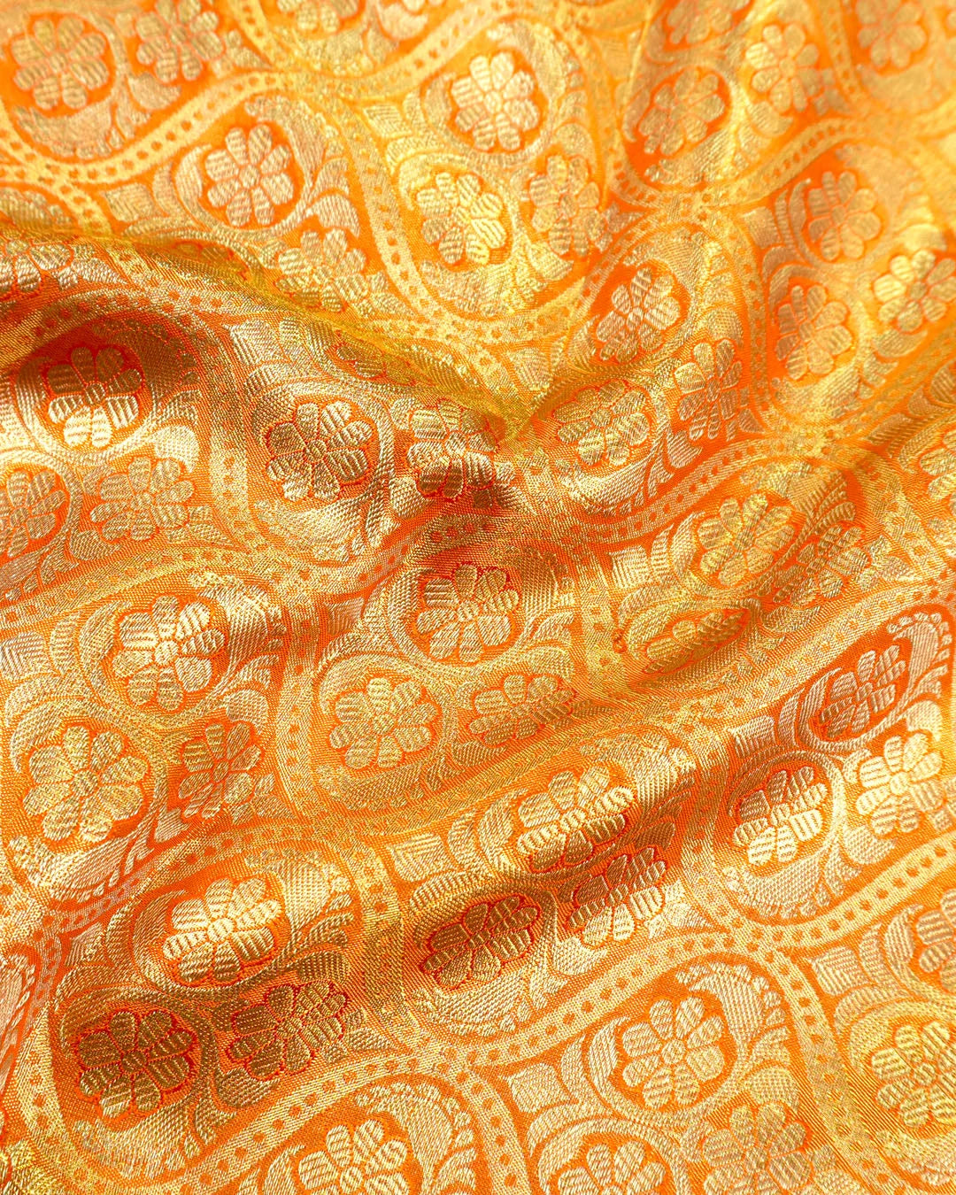 Lilac Pure Kanjivaram Saree with Floral Vine Jaal with Orange Contrast Border