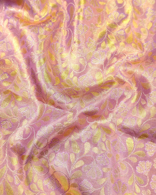 Lilac Pure Kanjivaram Saree with Floral Vine Jaal with Orange Contrast Border