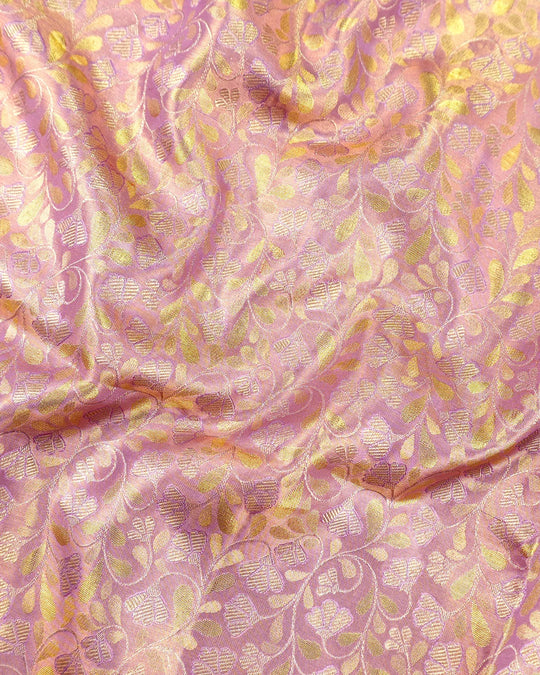 Lilac Pure Kanjivaram Saree with Floral Vine Jaal with Orange Contrast Border