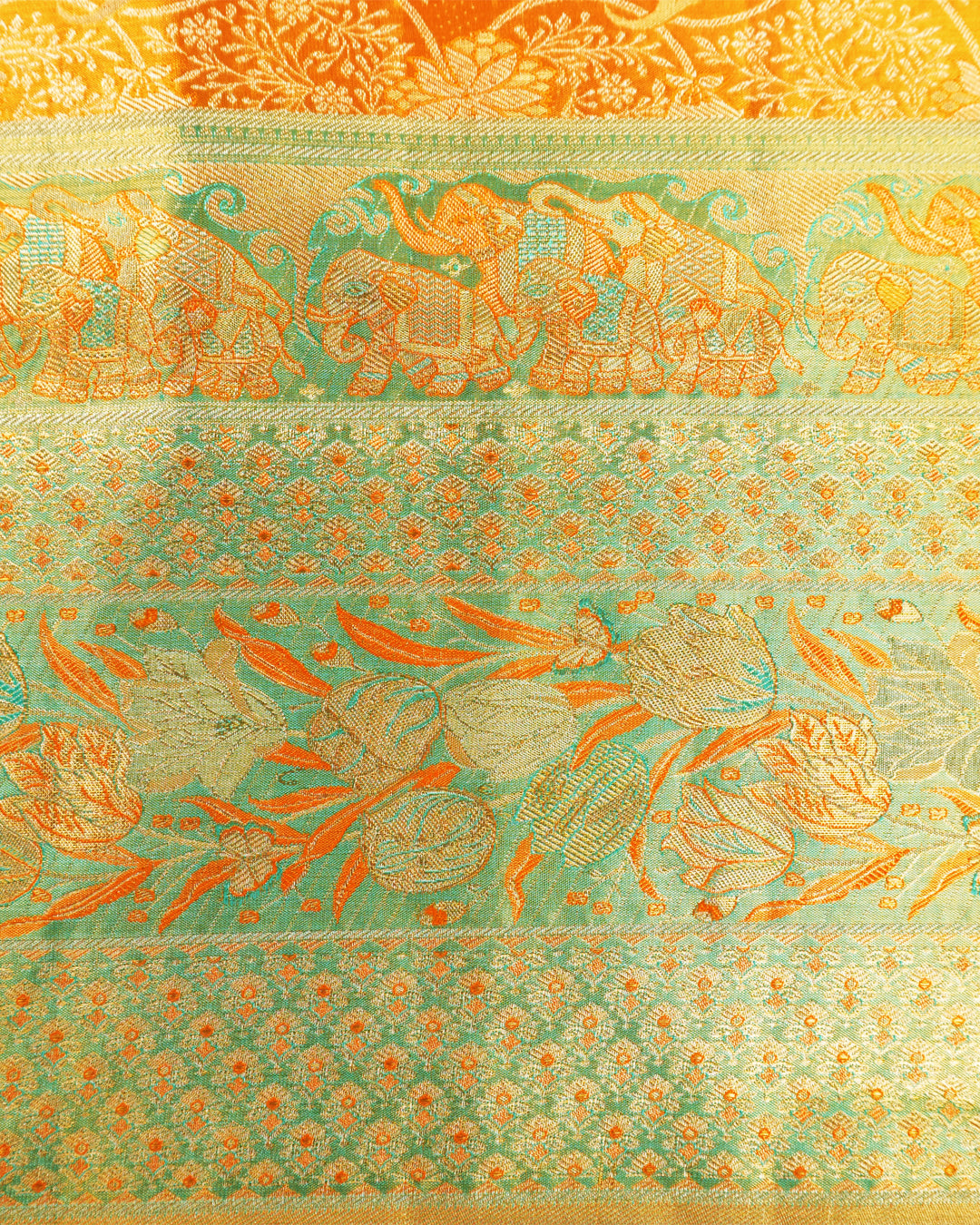 Saffron Pure Kanjivaram Saree with Floral Vine Jaal Weaves with Contrast Border
