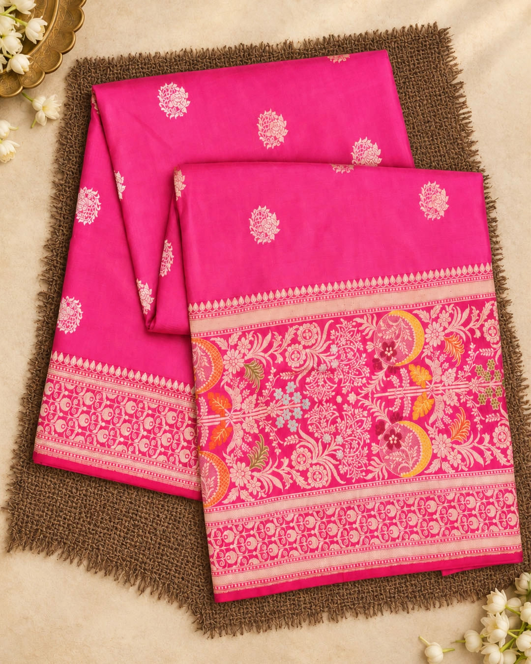 Kadwa Pure Handwoven Katan Banarasi Silk Saree - Rani Pink