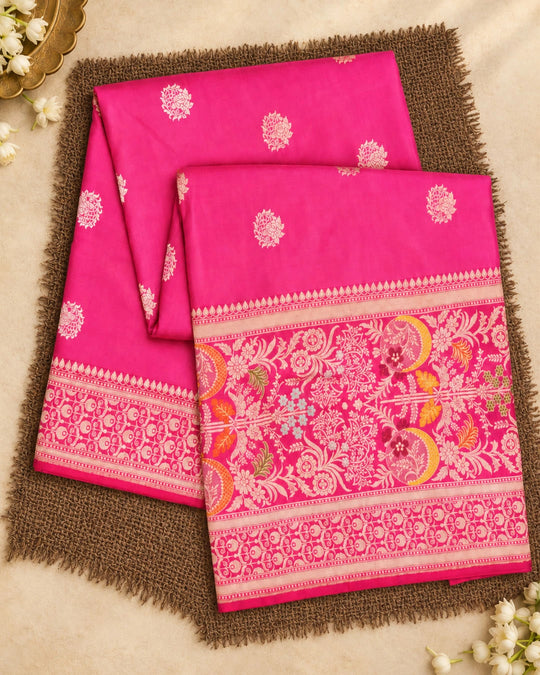Kadwa Pure Handwoven Katan Banarasi Silk Saree - Rani Pink