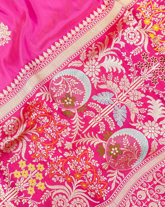 Kadwa Pure Handwoven Katan Banarasi Silk Saree - Rani Pink