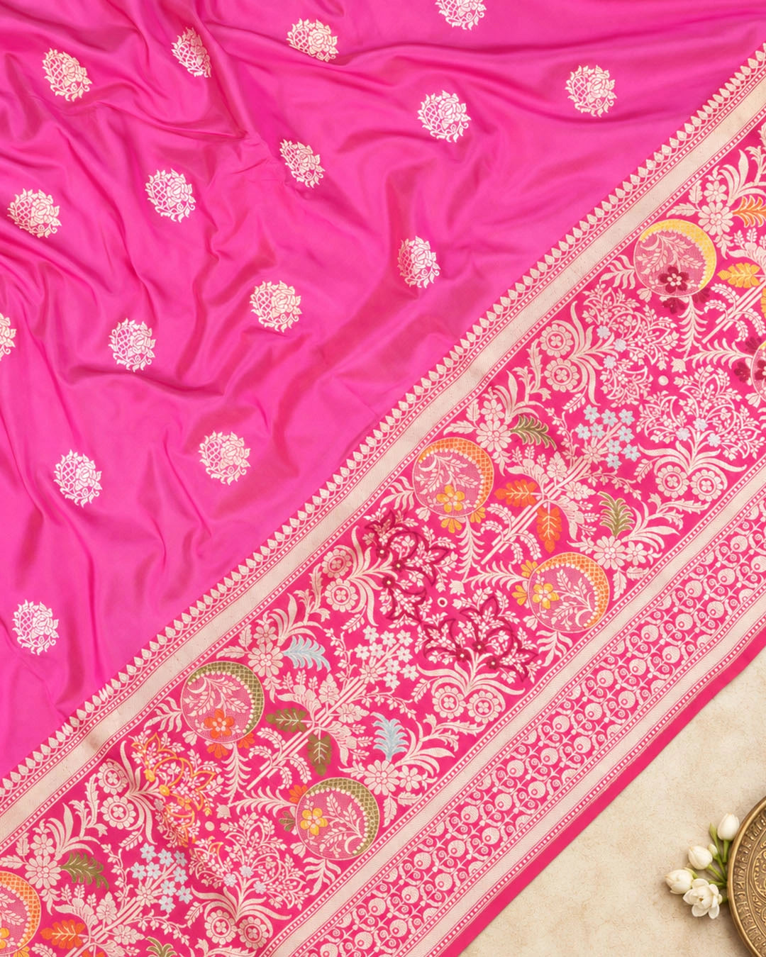 Kadwa Pure Handwoven Katan Banarasi Silk Saree - Rani Pink