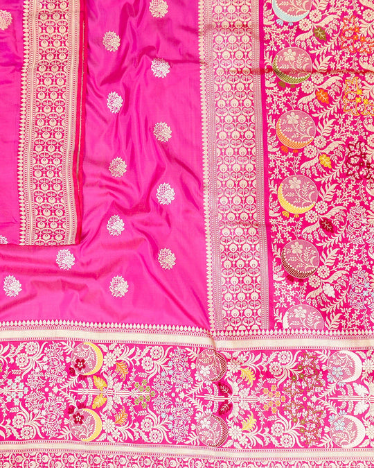 Kadwa Pure Handwoven Katan Banarasi Silk Saree - Rani Pink