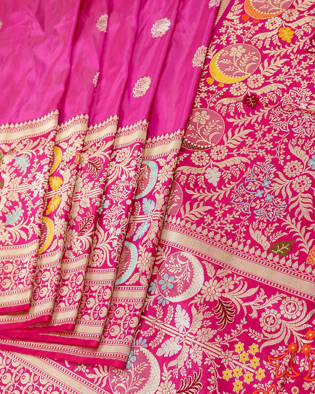 Kadwa Pure Handwoven Katan Banarasi Silk Saree - Rani Pink