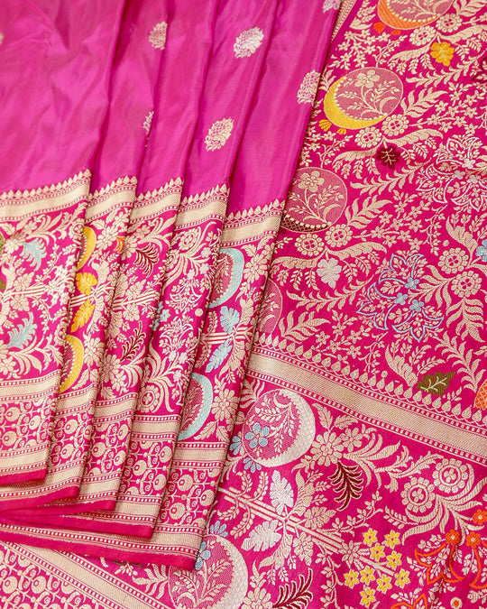 Kadwa Pure Handwoven Katan Banarasi Silk Saree - Rani Pink