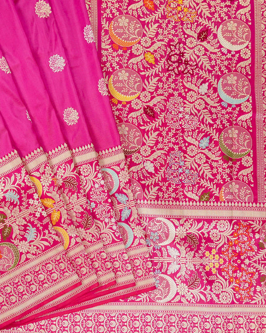 Kadwa Pure Handwoven Katan Banarasi Silk Saree - Rani Pink