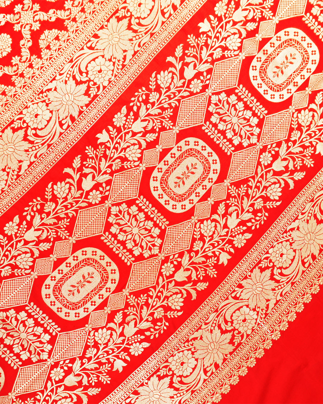 Red Pure Katan Saree with Vine Butidar Weaving