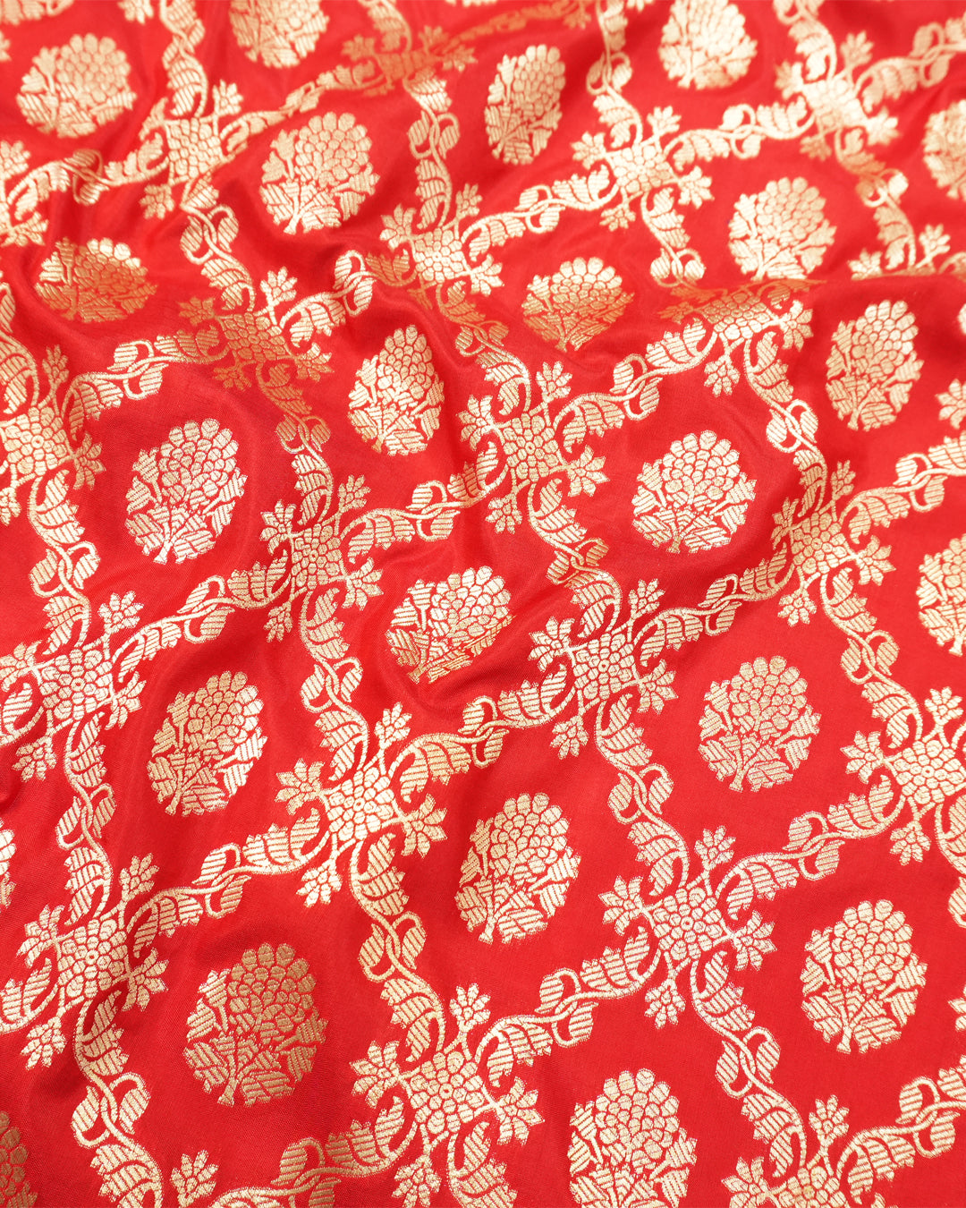 Red Pure Katan Saree with Vine Butidar Weaving