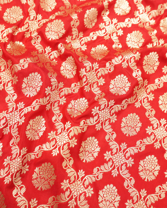 Red Pure Katan Saree with Vine Butidar Weaving