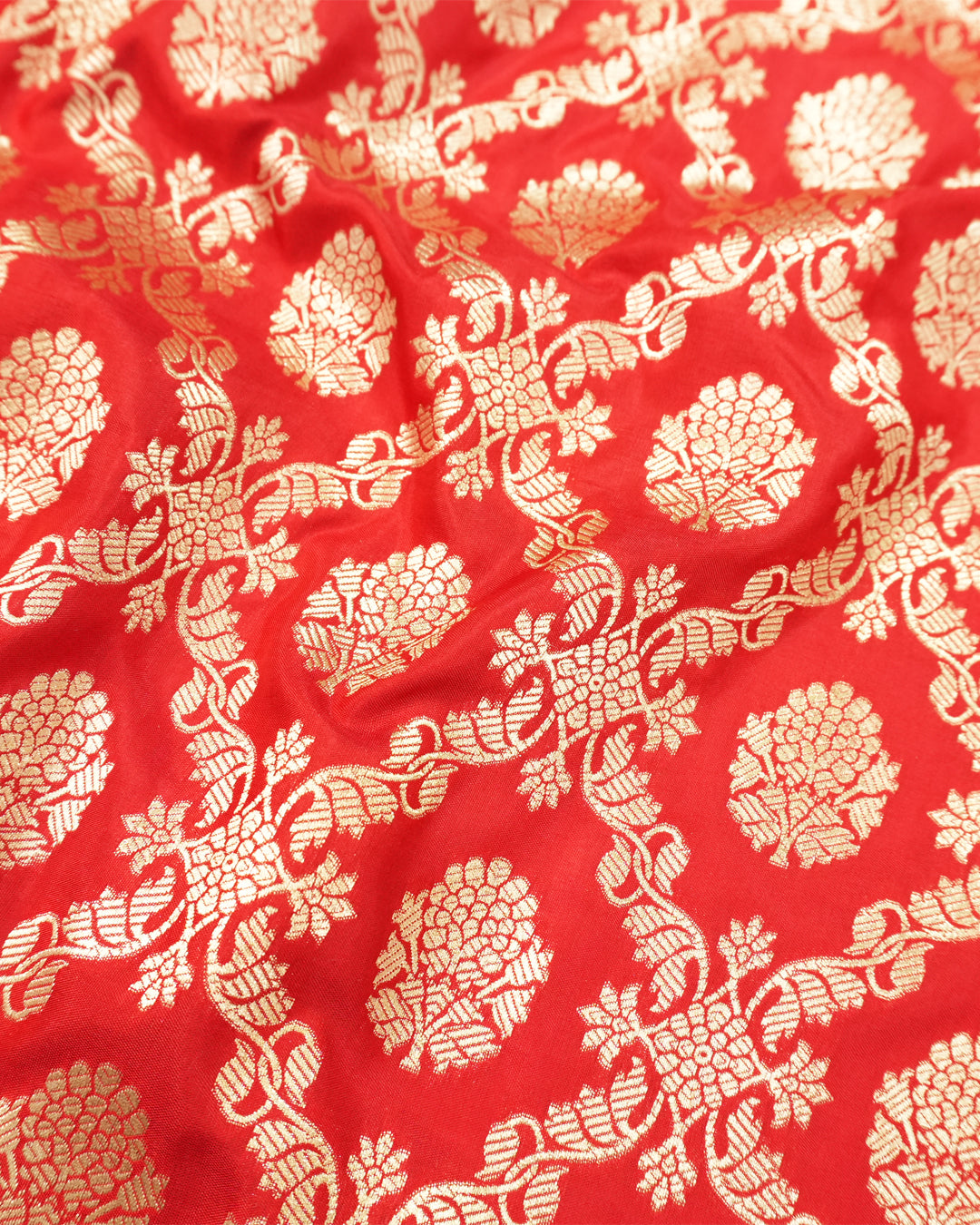 Red Pure Katan Saree with Vine Butidar Weaving