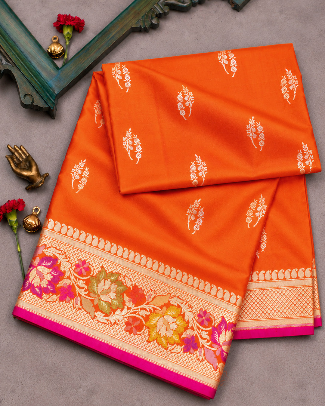 Kadwa Pure Handwoven Katan Banarasi Silk Saree - Orange