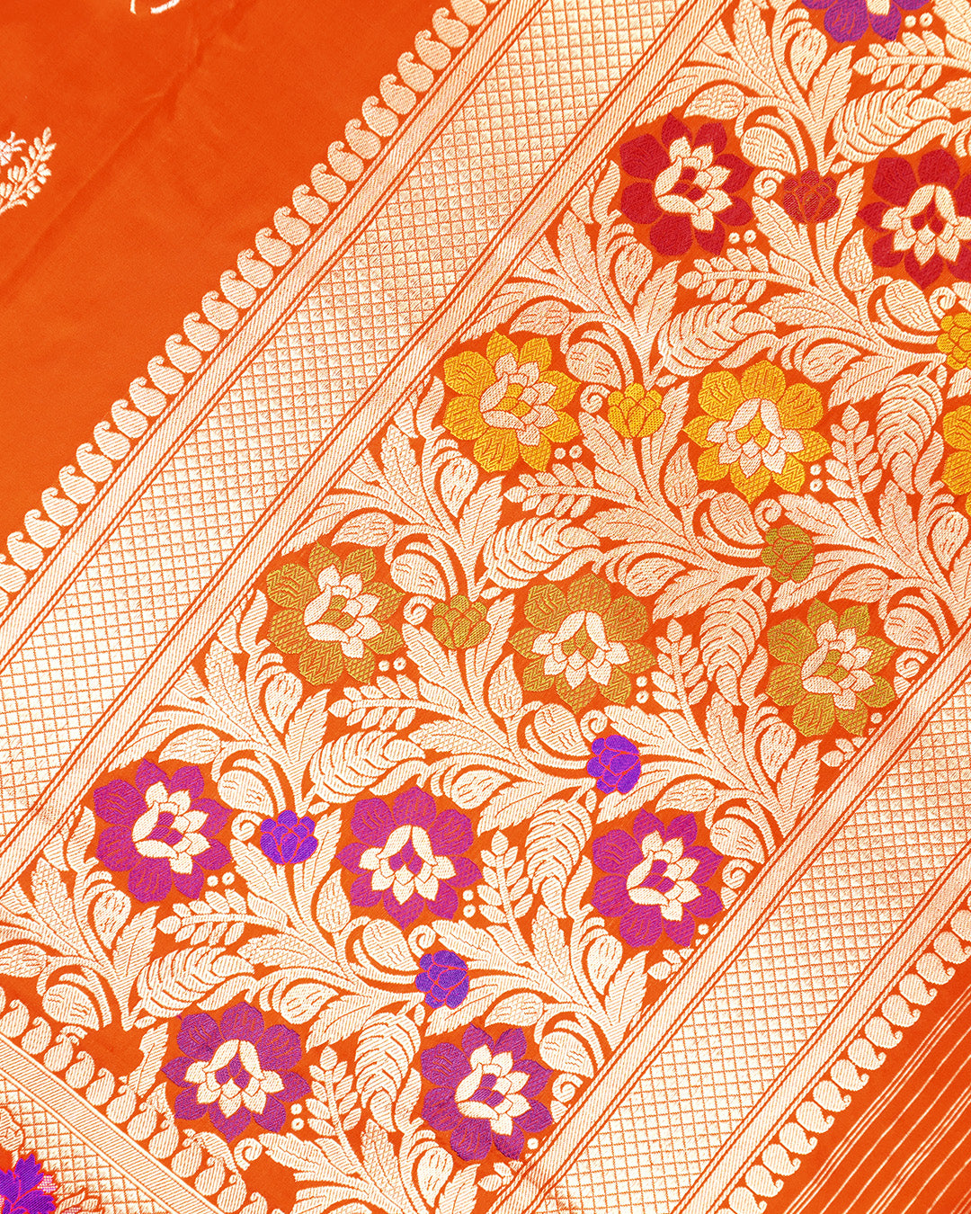 Kadwa Pure Handwoven Katan Banarasi Silk Saree - Orange